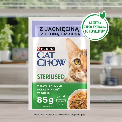 Purina Cat Chow Sterilised z jagnięciną i zieloną fasolką w sosie - mokra karma dla kota - 85 g