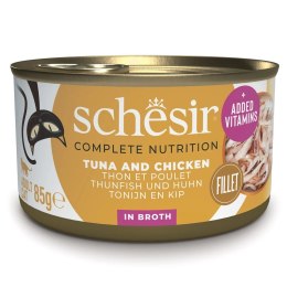 SCHESIR dla kotów Adult w Naturalnym Soku Tuńczyk z Kurczakiem i Ryżem 85g
