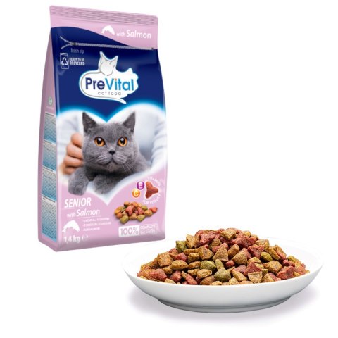 PREVITAL łosoś senior karma sucha dla kotów 1,4kg