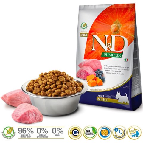 FARMINA N&D Pumpkin Lamb & Blueberry Adult Mini - sucha karma dla psa - 2,5 kg