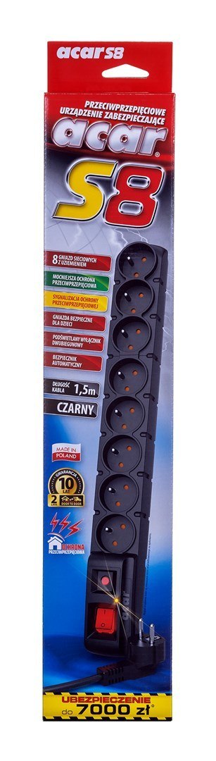Listwa zasilająca Acar S8 (1,5m ; czarny)