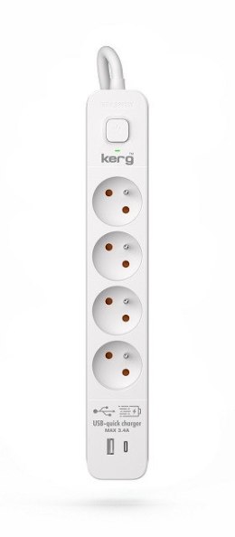 Listwa zasilająca KERG z wyłącznikiem-4 gniazda USBC+USBA 16A 1,5m