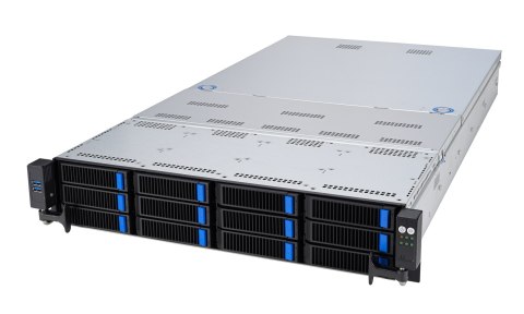 Platforma Asus Rack (2U) RS720A-E12-RS12 AMD Epyc 9004 (8x NVMe, 4x SATA/SAS, 2xM.2, 4xGPU, 2x10Gbe, IPMI, 1+1 2600W)
