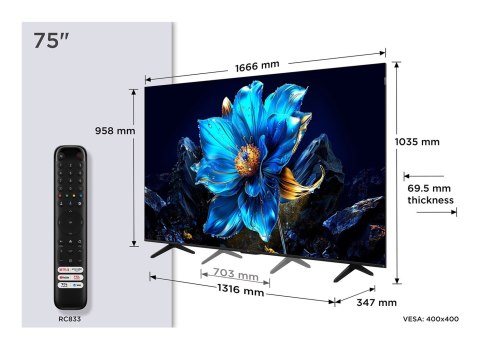 Telewizor TCL 75P79K QLED 75" 4K Ultra HD Google TV Dolby Atmos DVB-T2 Metaliczny
