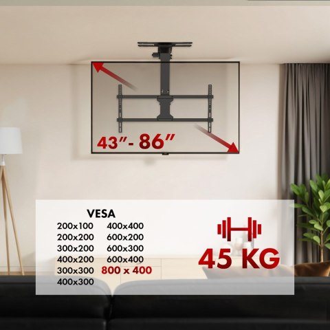MACLEAN UCHWYT ELEKTRYCZNY DO TV, SUFITOWY, TUYA, MAX. VESA 800X400, REG. W POZ. +90°~-90°, DLA TV 43-86", MAX. 45KG MC-109 T MACLEAN UCHWYT ELEKTRYCZNY DO TV, SUFITOWY, TUYA, MAX. VESA 800X400, REG. W POZ. +90°~-90°, DLA TV 43-86", MAX. 45KG MC-109 T