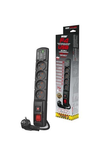 Listwa przeciwprzepięciowa Acar F4 USB A+C (szybka ładowarka) 5m ; czarny