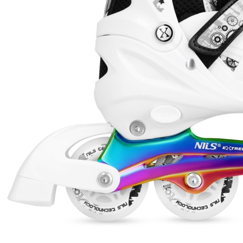 NH10905 4w1 ŁYŻWOROLKI LED BIAŁE Z WYM. PŁOZĄ HOKEJOWĄ RAINBOW ROZM. S(31-34) NILS EXTREME