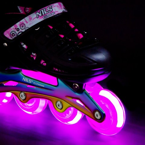 NH10905 4w1 ŁYŻWOROLKI LED RÓŻOWE Z WYM. PŁOZĄ HOKEJOWĄ RAINBOW ROZM. S(31-34) NILS EXTREME