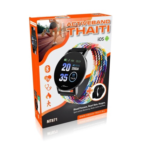 MEDIA-TECH SMARTBAND THAITI, MONITORING CIŚNIENIA KRWI, PULSU ORAZ INNYCH PARAMETRÓW, DWA PASKI NYLONOWE W ZESTAWIE MT871 (WYPRZ MEDIA-TECH SMARTBAND THAITI, MONITORING CIŚNIENIA KRWI, PULSU ORAZ INNYCH PARAMETRÓW, DWA PASKI NYLONOWE W ZESTAWIE MT871 (WYPRZ