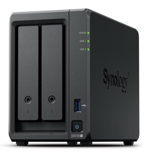 NAS Synology DS725+, Tower, 2x 2.5"/3.5" SATA + 2x M.2 2280 NVMe SSD; AMD Ryzen R1600; 4GB DDR4 (max.32GB), 1x 1GbE RJ-45, 1x 2.