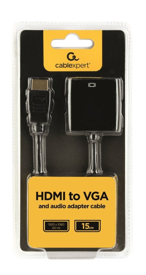 Adapter GEMBIRD A-HDMI-VGA-03 (HDMI M - D-Sub (VGA) F; 0,15m; kolor czarny) Adapter GEMBIRD A-HDMI-VGA-03 (HDMI M - D-Sub (VGA) F; 0,15m; kolor czarny)