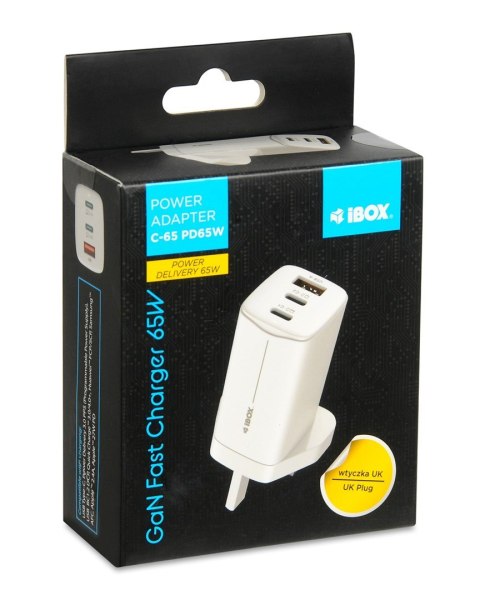 ŁADOWARKA SIECIOWA I-BOX C-65 GAN PD65W KABEL, BIAŁA ŁADOWARKA SIECIOWA I-BOX C-65 GAN PD65W KABEL, BIAŁA