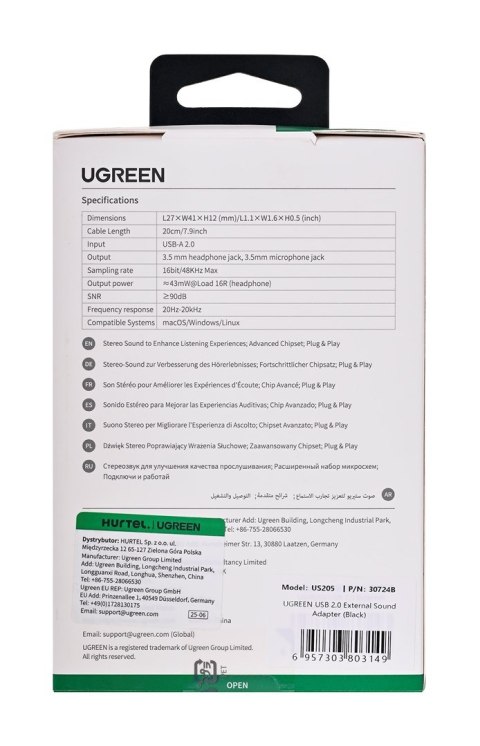 Ugreen zewnętrzna karta dźwiękowa adapter USB -3,5 mm mini jack 15cm (czarny) Ugreen zewnętrzna karta dźwiękowa adapter USB -3,5 mm mini jack 15cm (czarny)