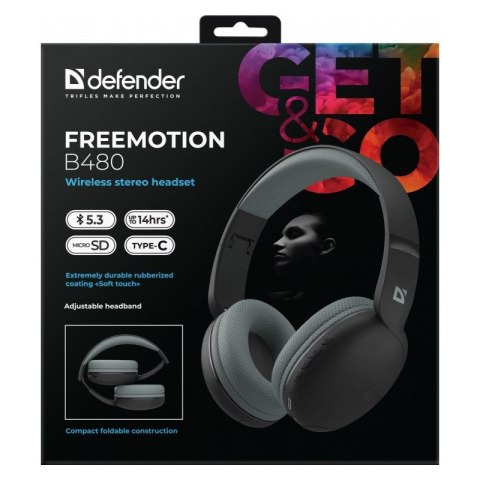 DEFENDER SŁUCHAWKI NAUSZNE BLUETOOTH FREEMOTION B480 CZARNE 63480