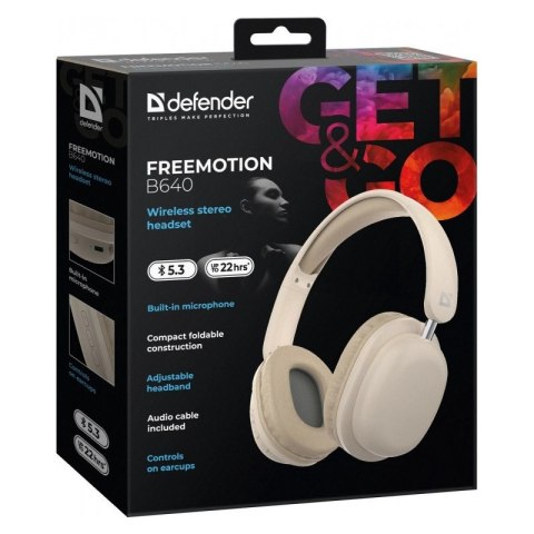 DEFENDER SŁUCHAWKI NAUSZNE BLUETOOTH FREEMOTION B640 BEŻOWE 63642