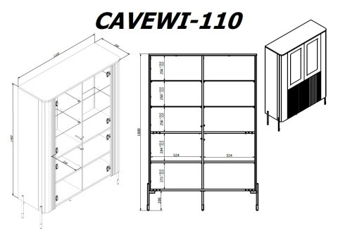 Witryna VERA 110x40x160 czarny mat