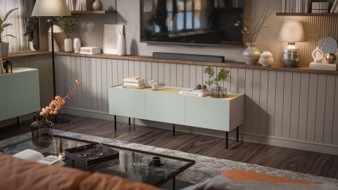 Szafka RTV FELLINI 150x40x52 oliwka + blat dąb olejowany