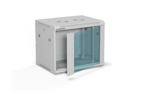 ALANTEC Szafa wisząca 19" 9U 600x450, drzwi szklane, kolor szary, do samodzielnego montażu - Flat Pack (SW-9U-600-450-01-SF)