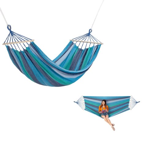 NC9004 NIEBIESKI-CIEMNONIEBIESKI HAMAK Z DREWNIANĄ BELKA 70CM I METALOWYM UCHWYTEM NILS CAMP