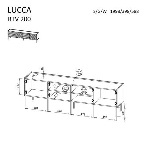 Szafka RTV 4D LUCCA 200x40x59 kaszmir