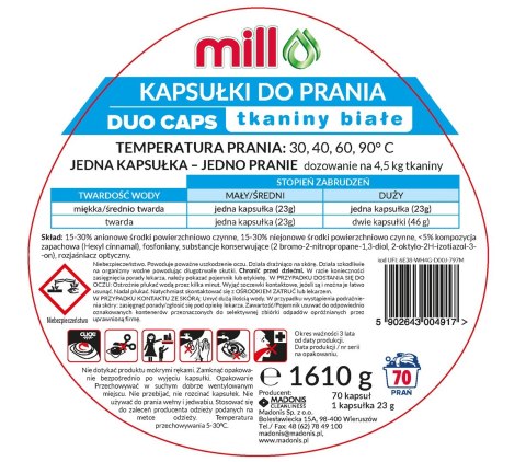 MILL PRO Kapsułki 2k do prania White 70szt (opak.zb 4szt.)