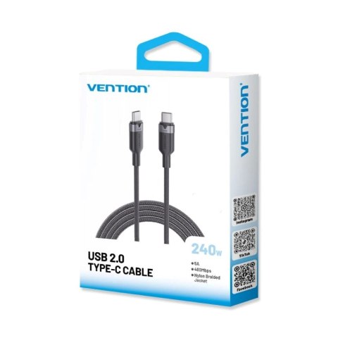 Kabel USB-C do USB-C 2.0 PD 3.1 Vention 5A 240W 1m czarny