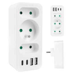 MACLEAN GNIAZDKO PRĄDOWE X3 + 4XUSB, ROZGAŁĘŹNIK Z 3 GNIAZDAMI, 2XUSB A, 2XUSB C PD 20W, 1X16A + 2X6A MCE248 F/W