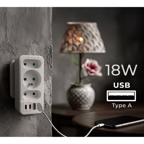 MACLEAN GNIAZDKO PRĄDOWE X3 + 4XUSB, ROZGAŁĘŹNIK Z 3 GNIAZDAMI, 2XUSB A, 2XUSB C PD 20W, 1X16A + 2X6A MCE248 F/W