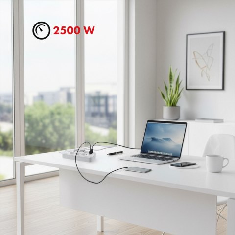 MACLEAN LISTWA ZASILAJĄCA, PRZEDŁUŻACZ 6 GNIAZD + 4XUSB, 110-240V AC 50/60HZ, 2.1A MAX 2500W, 1,5 M, BIAŁA MCE389 W