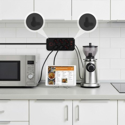 MACLEAN LISTWA ZASILAJĄCA MACLEAN, PRZEDŁUŻACZ 6 GNIAZD + 4XUSB, 110-240V AC 50/60HZ, 2.1A MAX 2500W, 3M, CZARNA, MCE391 B MC