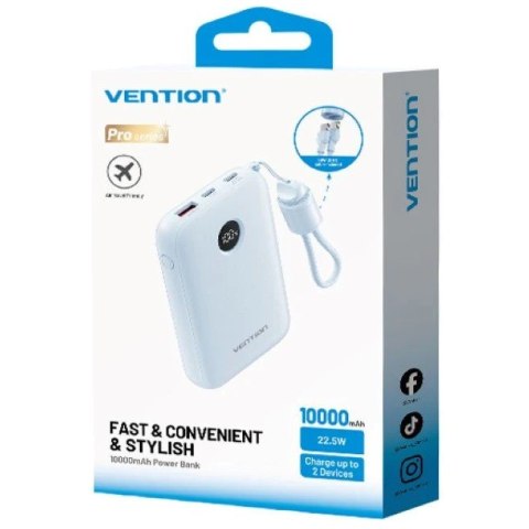 Powerbank Vention 10000mAh 2 x USB-C 1x USB-A z wyświetlaczem 22,5W niebieski