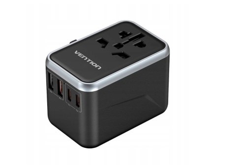 Uniwersalny adapter podróżny z ładowarką Vention 65W GaN 2x USB-A 2x USB-C czarny