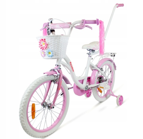 ROWEREK DZIECIĘCY ROWER DLA DZIEWCZYNKI RÓŻOWY 16 CALI KOSZYK + PROWADNIK