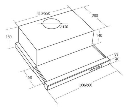 Okap podszafkowy teleskopowy AKPO WK-7 LIGHT 50 INOX (500mm; front stal nierdzewna) (WYPRZEDAŻ)