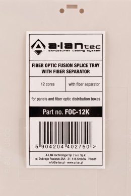 ALANTEC Kaseta (tacka) spawów światłowodowych z uchwytami na 12 / 24 spawy oraz separatorem włókien na wyjściu FOC-12K