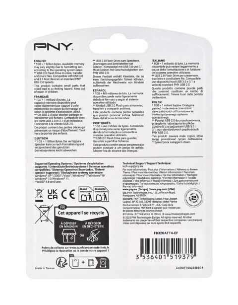 Pendrive PNY Technologies FD32GATT4-EF (32GB; USB 2.0; kolor czarny)