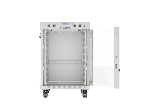 Szafa instalacyjna rack stojąca 19" 15U 600x800 szara drzwi szklane LCD Lanberg (Flat Pack) V2
