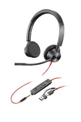 Poly Blackwire 3325 Stereo USB-C Headset +3.5mm Plug +USB-C/A Adapter 8X221AA