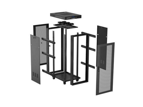Szafa instalacyjna rack stojąca 19" 32U 600x1000 czarna drzwi perforowane LCD Lanberg (Flat Pack)
