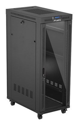 Szafa instalacyjna rack stojąca 19" 32U 600x1000 czarna drzwi przeszklone LCD Lanberg (flat pack)
