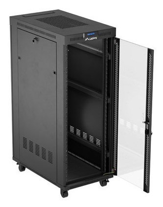 Szafa instalacyjna rack stojąca 19" 32U 600x1000 czarna drzwi przeszklone LCD Lanberg (flat pack)