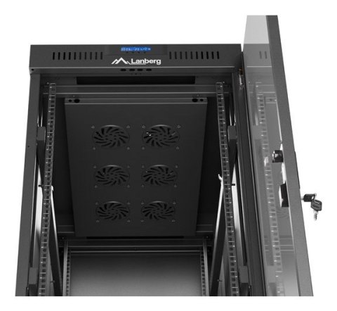 Szafa instalacyjna rack stojąca 19" 32U 600x1000 czarna drzwi przeszklone LCD Lanberg (flat pack)
