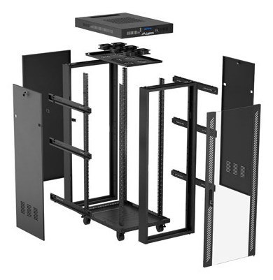 Szafa instalacyjna rack stojąca 19" 32U 600x1000 czarna drzwi przeszklone LCD Lanberg (flat pack)