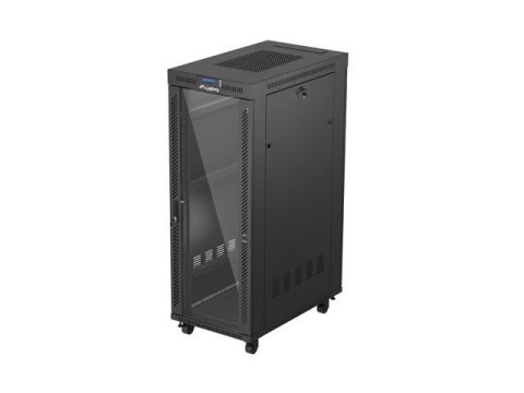 Szafa instalacyjna rack stojąca 19" 32U 600x1000 czarna drzwi przeszklone LCD Lanberg (flat pack)