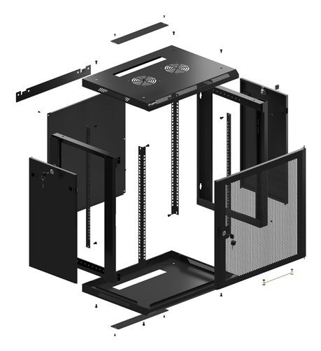 SZAFA INSTALACYJNA RACK WISZĄCA 19" 12U 600X450 CZARNA DRZWI PERFOROWANE LANBERG (FLAT PACK)