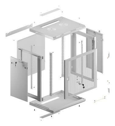 Szafa instalacyjna RACK wisząca 19" 12U 600X450 szara drzwi perforowane Lanberg (flat pack)