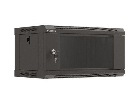Szafa instalacyjna rack wisząca 19" 4U 540x350 czarna drzwi przeszklone LANBERG (flat pack)