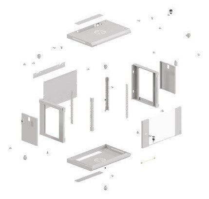 Szafa instalacyjna rack wisząca 19" 6U 540x350 szara drzwi przeszklone Lanberg (Flat Pack)