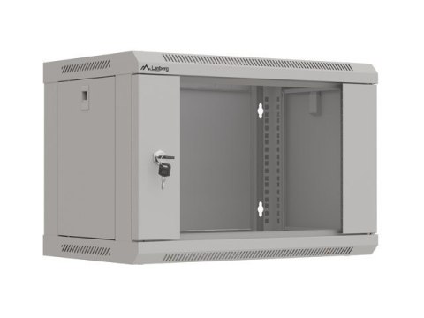 Szafa instalacyjna rack wisząca 19" 6U 540x350 szara drzwi przeszklone Lanberg (Flat Pack)