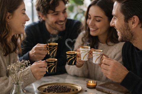 Filiżanki do espresso szklane złote 6 szt zestaw Eisenbach czarne białe premium prezent